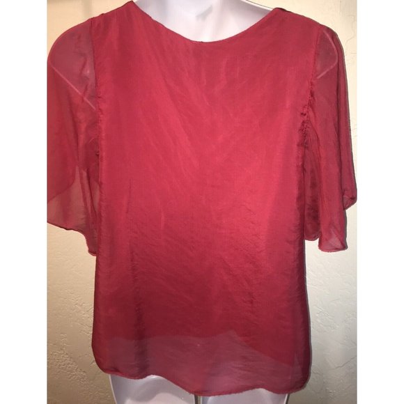 JS J S Millenium Hot Pink Silk Flutter Sleeves Boho Flowy Top Size ?? See Meas - Picture 4 of 6
